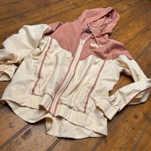 Nike Windrunner Windbreaker Jacket Womens Small Dusty Rose Cream Colorblock Zip
